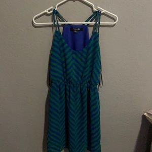 Blue and green striped dress